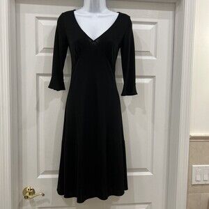 EUC Banana Republic Black Dress Extra Small XS Cocktail V-Neck 3/4 Sleeve0